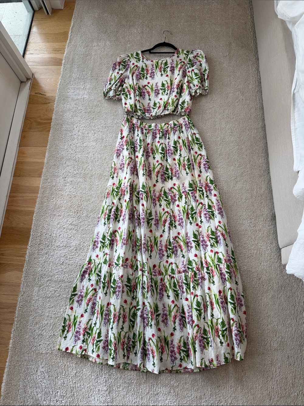 Cami NYC White Floral Crop Top & Maxi Skirt Set with Pink & Green Print